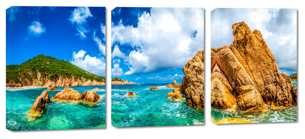 Scenic Ocean Coastline Canvas Print, 3 Panel Split, Triptych Wall Art, 48x20