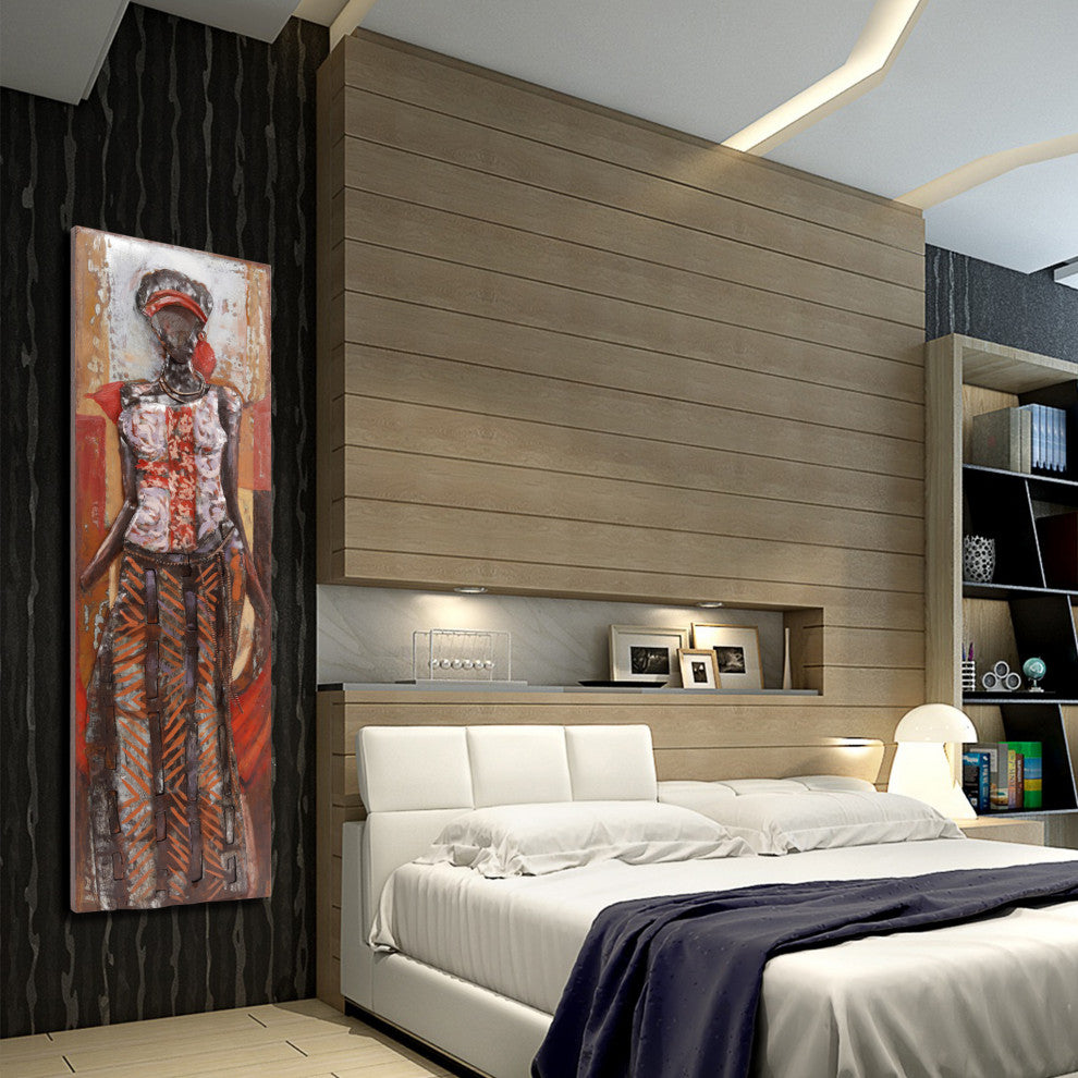 "Elegance" Primo Mixed Media Hand Painted Iron Woman Wall Sculpture, 20"x 60"