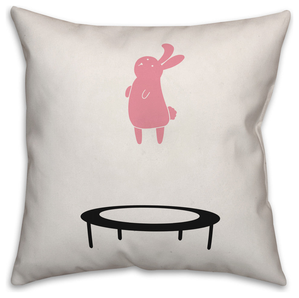 Reversible Bunny on Trampoline 18x18 Throw Pillow