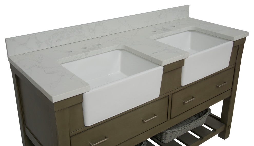 Charlotte 60" Bathroom Vanity, Weathered Gray, Engineered Carrara, Double