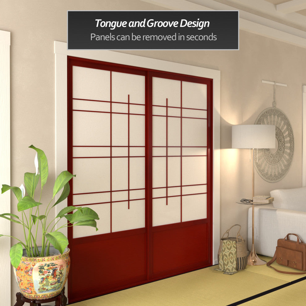 7' Tall Eudes Shoji Sliding Door Kit, Double, Sided, Rosewood