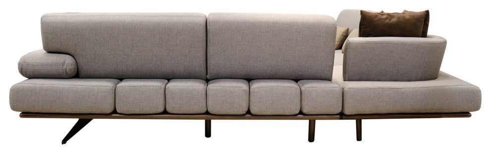Belluno Taupe Faux Suede Sectional Sofa With Sliding Backrest and Armrest