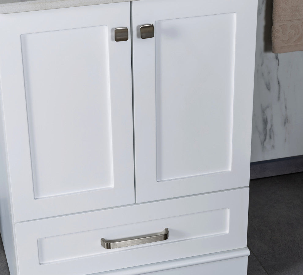 Livia Collection 24" Bath Vanity Quartz Top and Ceramic Sink, White, 24"
