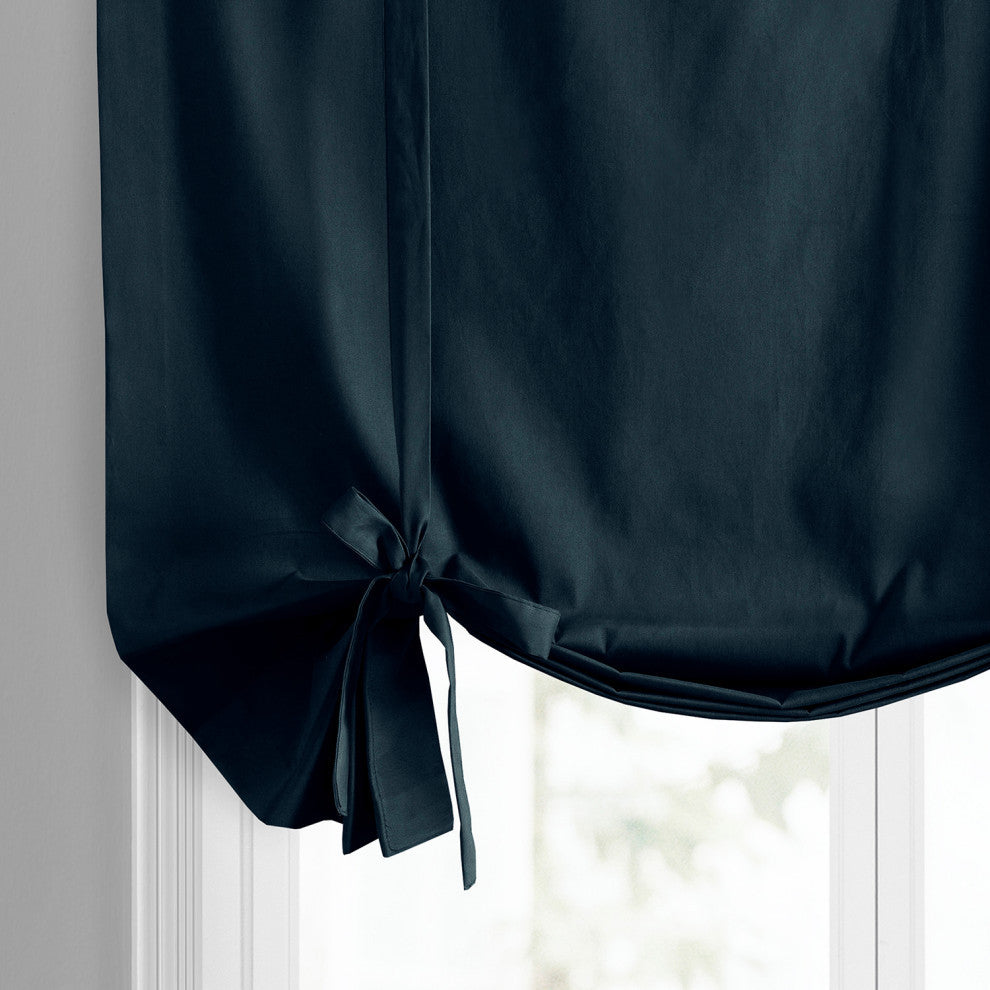 Solid Cotton Tie-Up Window Shade Single Panel, 46W x 63L, Polo Navy, 46w X 63l