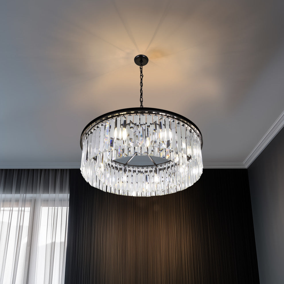 Polaris 8-Light Prism Crystal Chandelier, Black