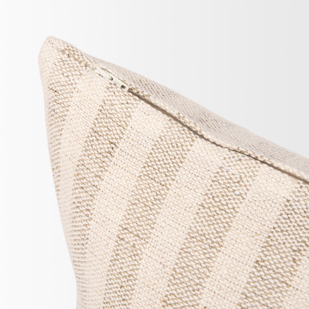 Jace Cream With Beige Stripe Lumbar Decorative Pillow Cover