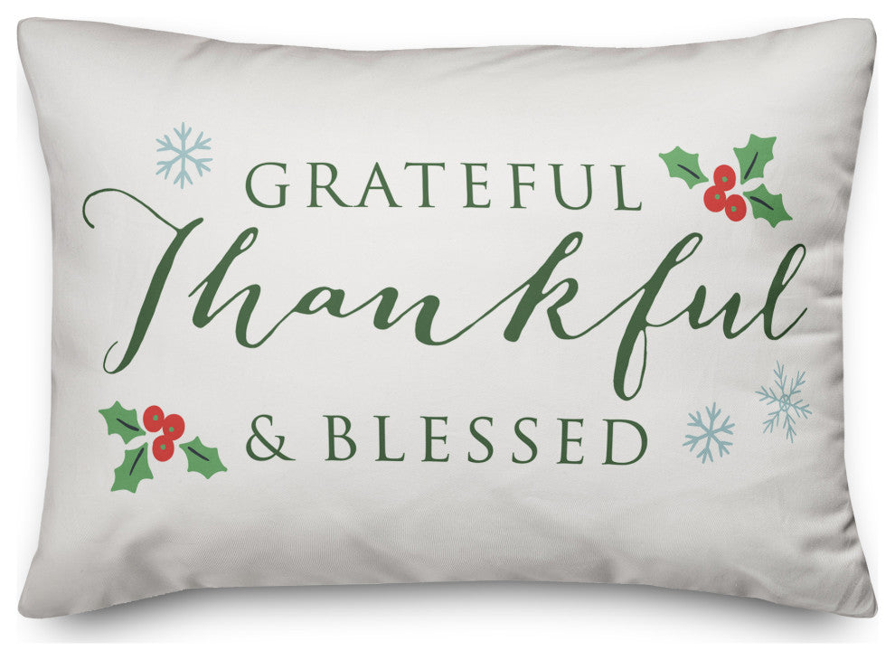 White Green Grateful Thankful Blessed 20x14 Spun Poly Pillow