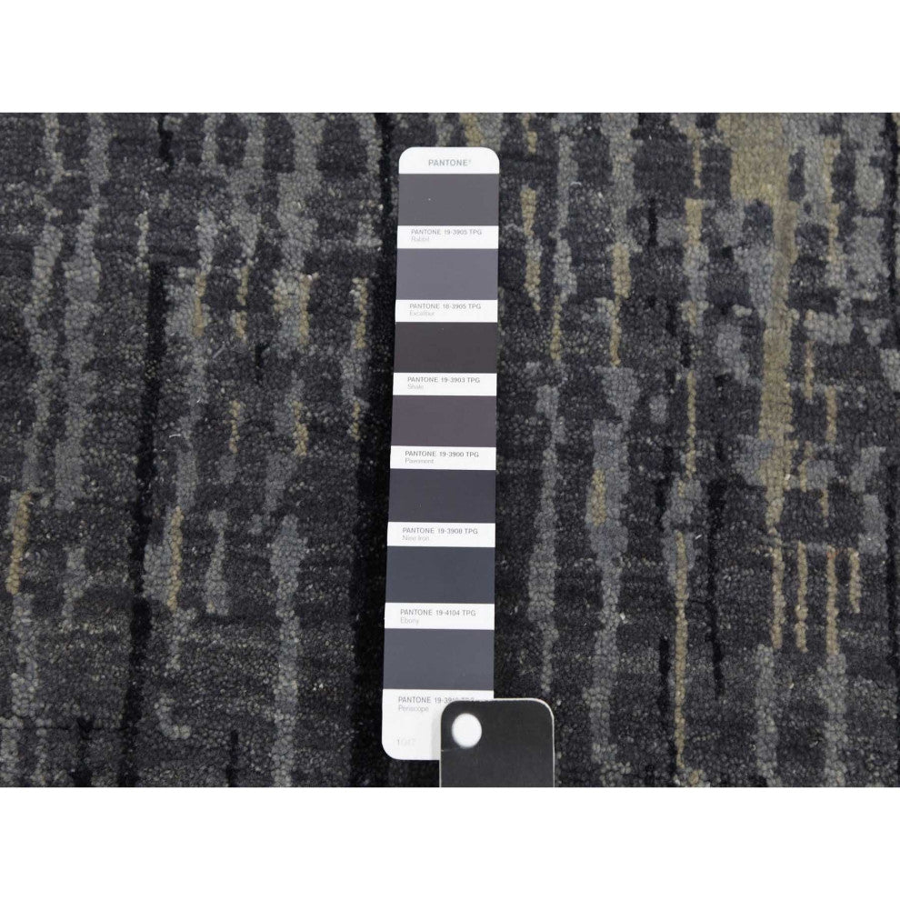 Blue, Pure Wool Hand Knotted, Modern Ombre Design Wide Runner Rug, 6'1"x12'1"