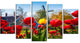 Tulips in the Netherlands Village, Large Floral Canvas Print, 60"x32", 5 Panels