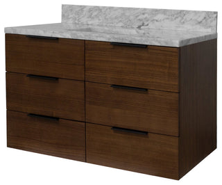 Oslo 42" Floating Wall Mounted Bathroom Vanity, Walnut, Carrara Marble