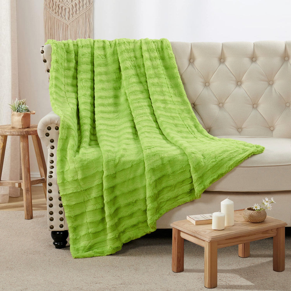 Derby Double Sided Faux Fur Throw Blanket, Citron