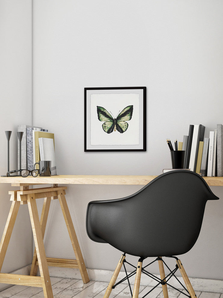 "Deep Green Wings" Framed Painting Print, 18"x18"