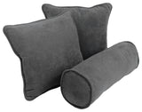 Double-Corded Solid Microsuede Throw Pillows With Inserts, Set of 3, Steel Gray