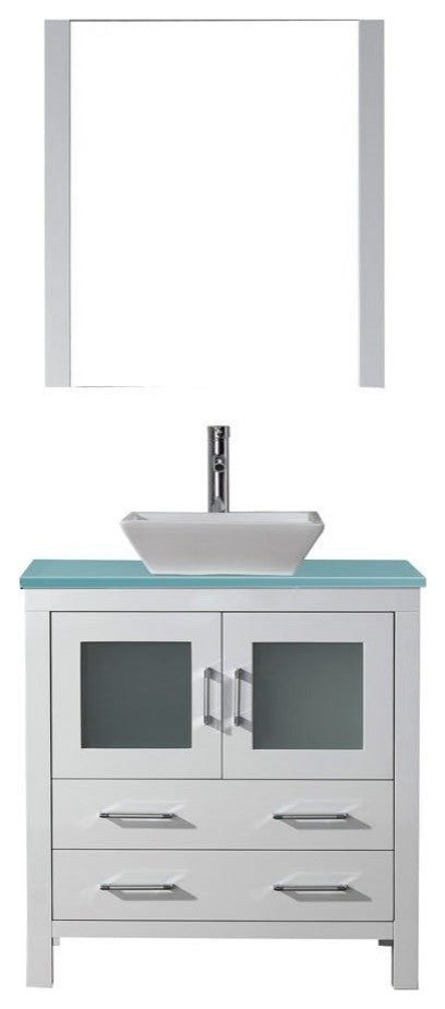 Virtu USA Dior 36" Single Vanity With Square Sink, White, Tempered Glass