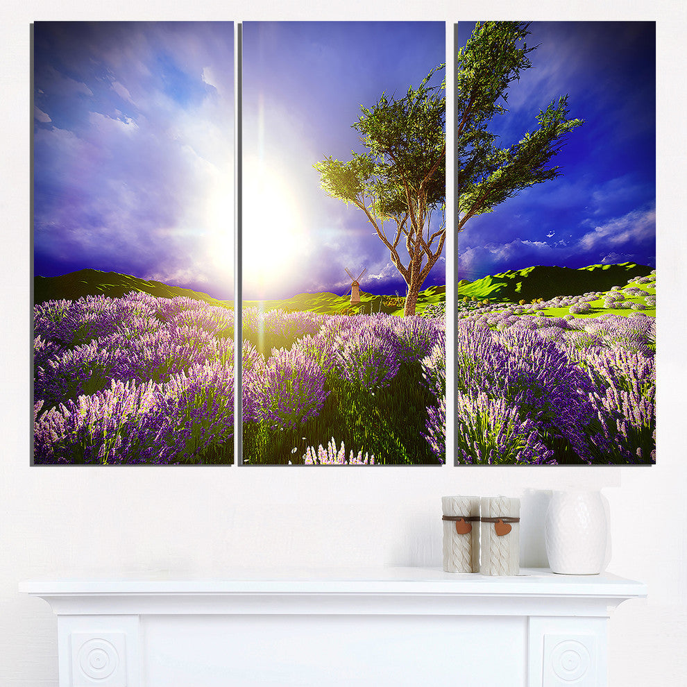 "Lavender Field Under Blue Sky" Metal Wall Art, 3 Panels, 36"x28"