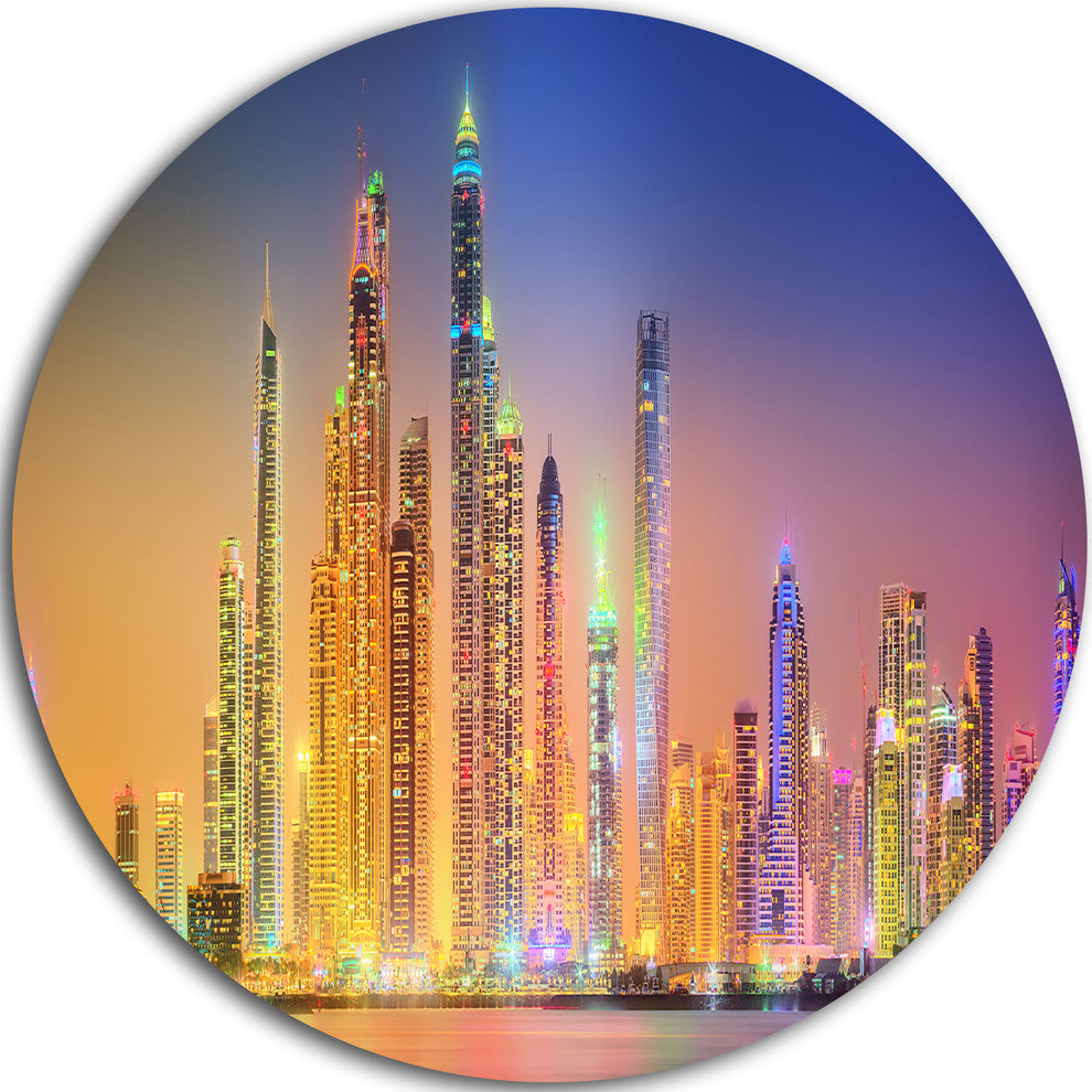 Dubai Marina Skyscrapers Panorama, Cityscape Round Wall Art, 23"