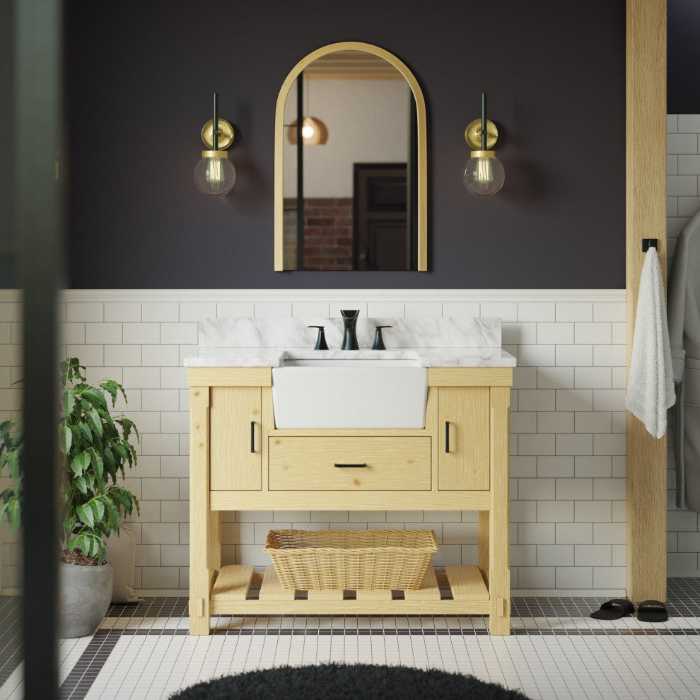 Charlotte 42" Bathroom Vanity, Drift Wood, Carrara Marble