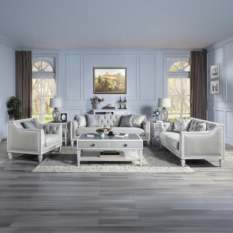 ACME Katia Chair in Gray Linen & White Finish