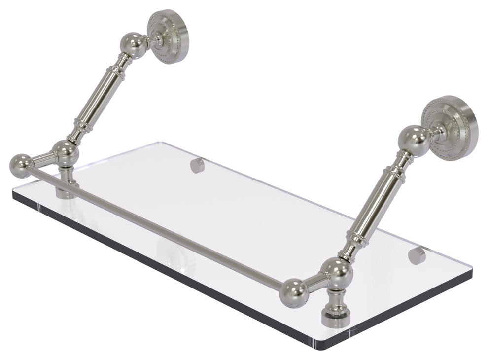 Dottingham 18" Floating Glass Shelf with Gallery Rail, Satin Nickel