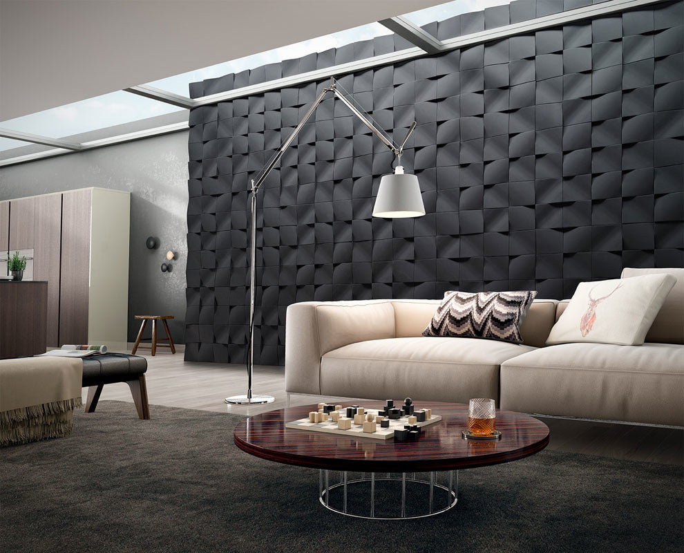 8"x8 "Interior/Exterior Concrete Wall Tile, Wave, Black
