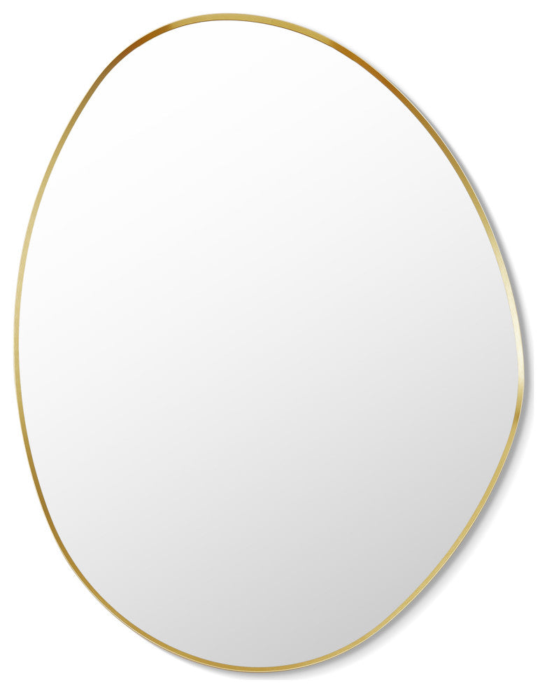 Aura Irregular Framed Bathroom Wall Mirror, Brushed Gold, 27"
