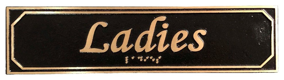 Brass Ladies Bathroom Door or Wall Sign with Braille