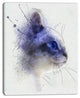 Blue Cat Face Watercolor Sketch, Large Animal Canvas Artwork, 12"x20"