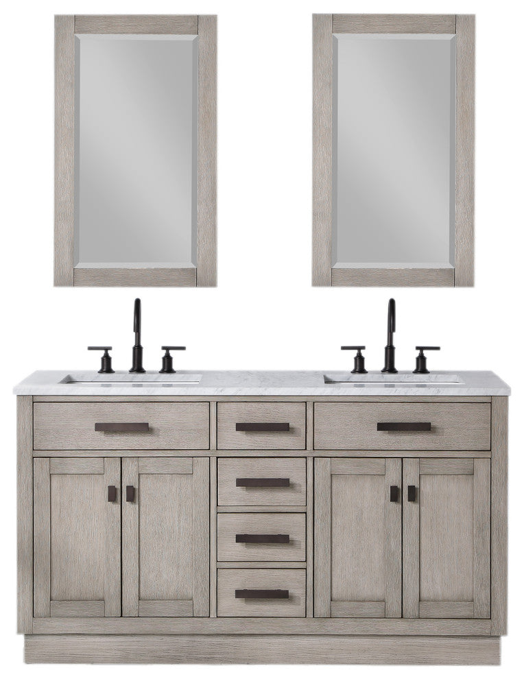 Chestnut 60" Bath Vanity, Grey Oak, Vanity With Mirror(s) With Oil-Rubbed Bronze Finsih Hardware