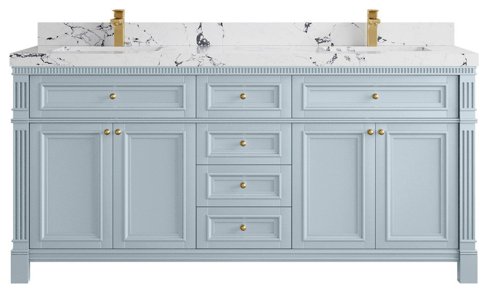 Paris 72" Double Sink Bathroom Vanity, Blue Heather 2" Viola Night