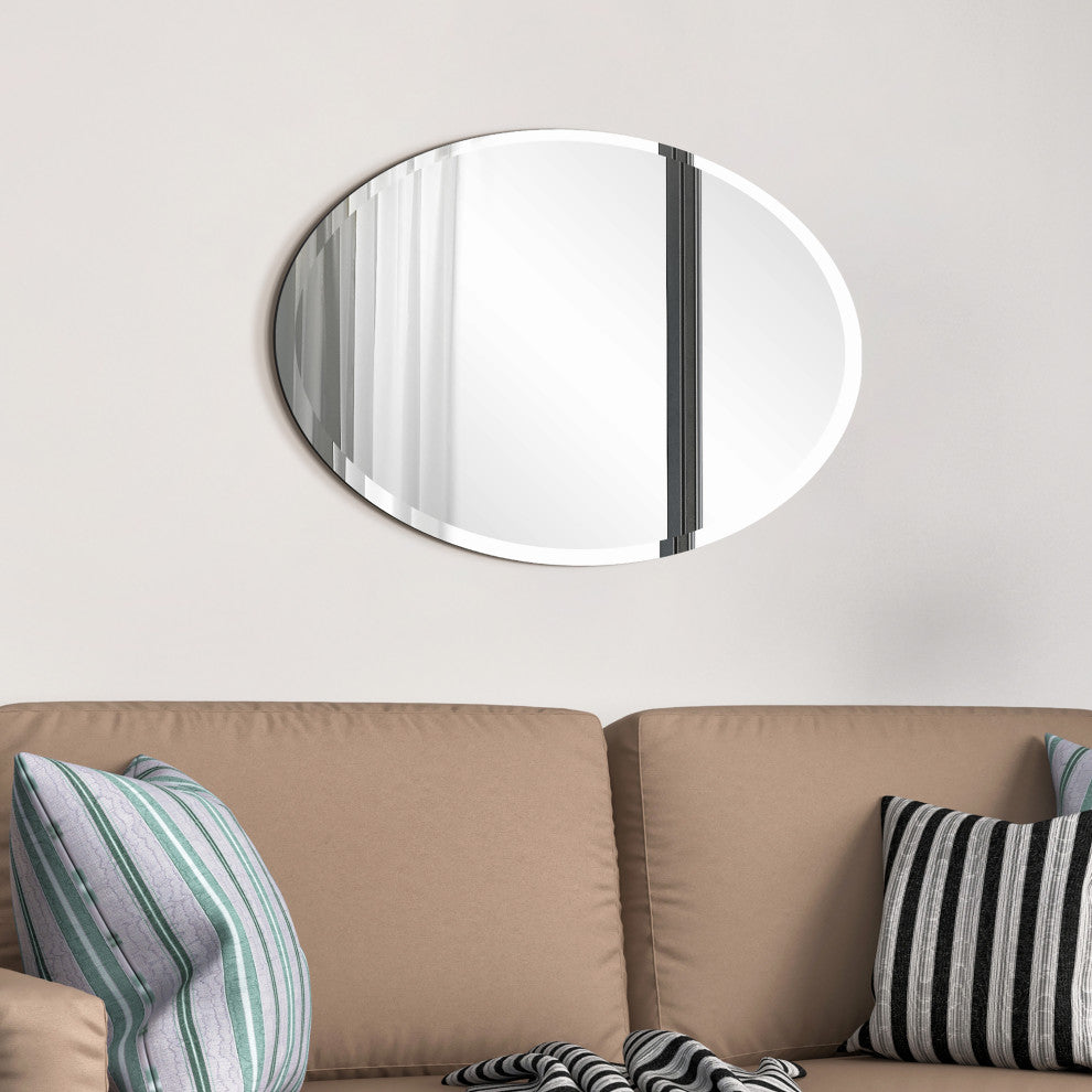 Frameless Beveled Oval Wall Mirror, 1" Beveled Edge, 36"x24"