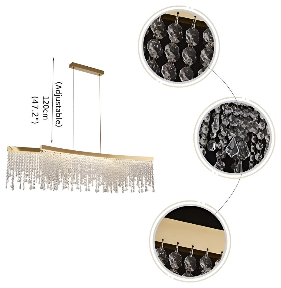 Vado Ligure | Modern Gold Crystal Ceiling Chandelier for Dining Room, 59"