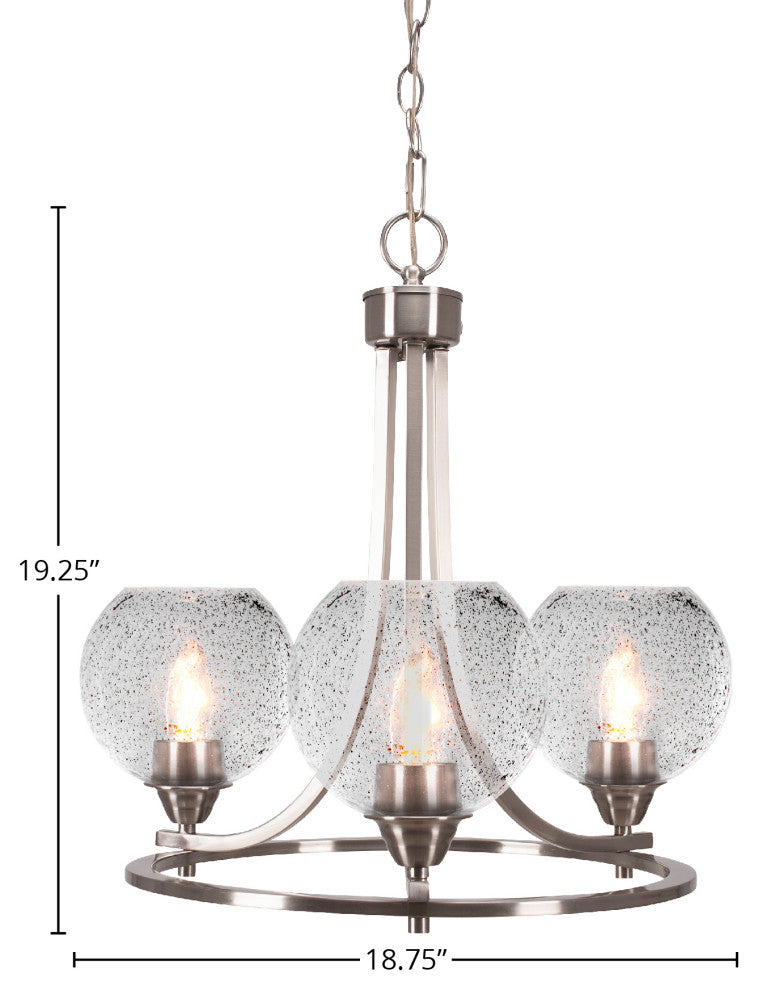 Paramount Uplight 3-Light Chandelier, Brushed Nickel, 5.75" Smoke Bubble Glass