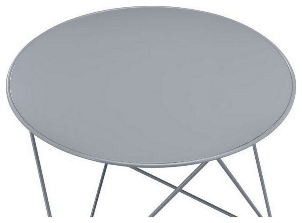 Benzara BM250330 Accent Table With Open Geometric Base and Round Top, Gray