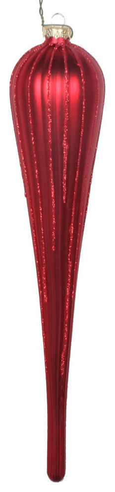 Vickerman Mt195003D 11" Red Matte Glitter Drop Christmas Ornament, Set of 3