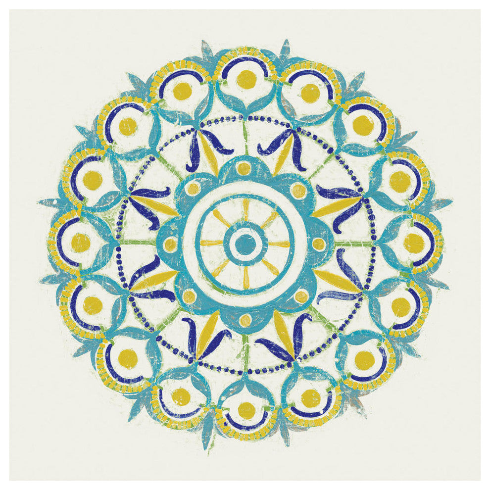 "Lakai Circle V Blue and Yellow" Digital Paper Print by Kathrine Lovell, 38"x38"