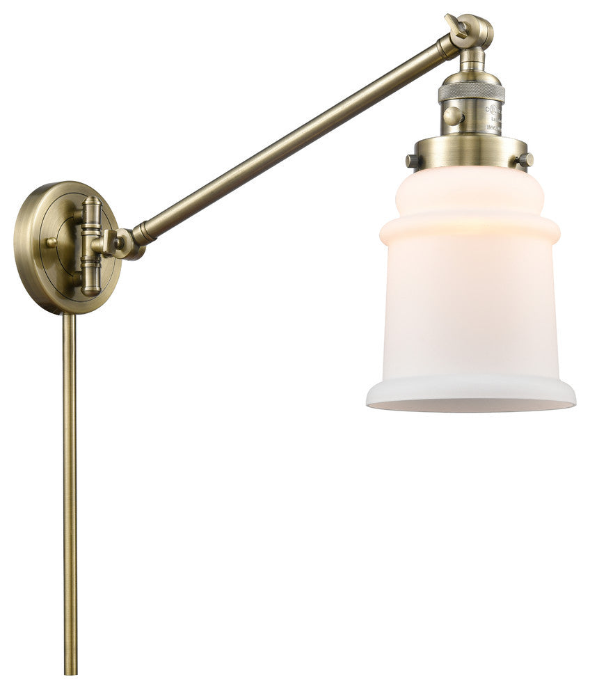 Canton 1-Light Swing Arm, Antique Brass, Matte White
