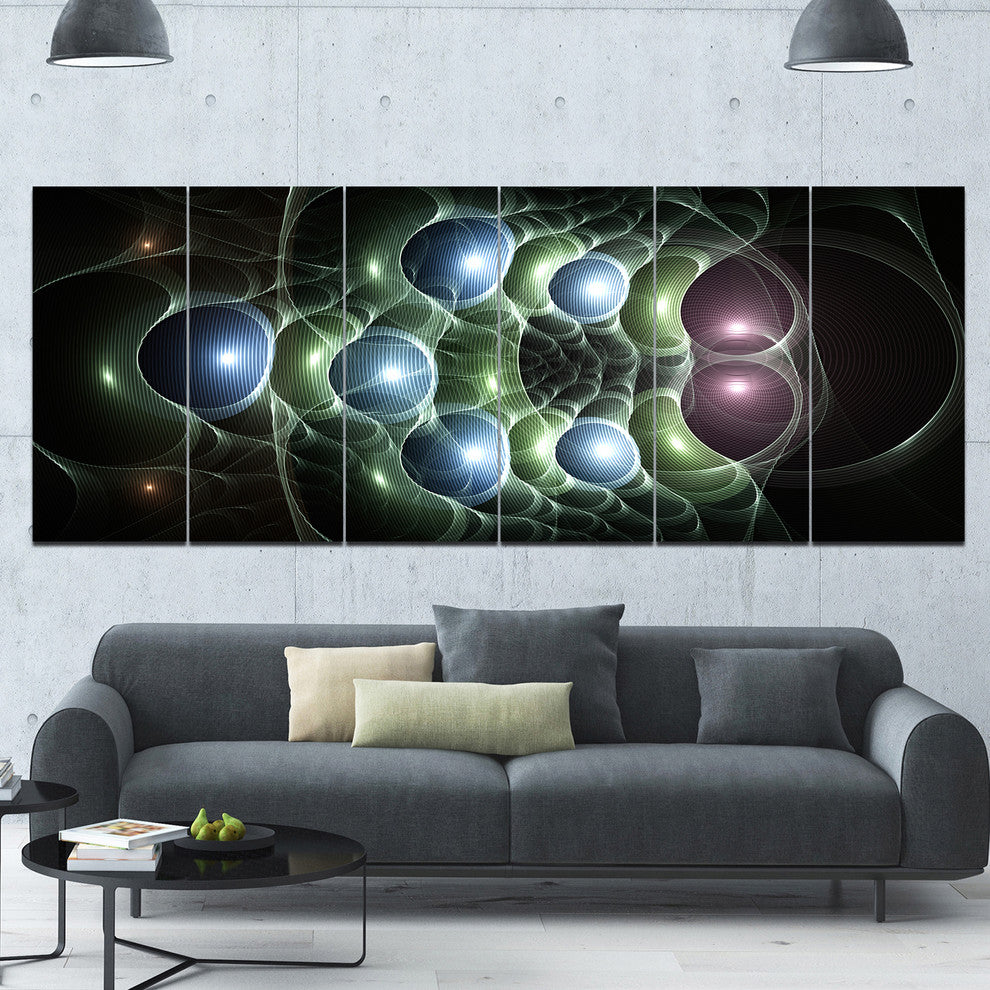 Light Blue 3D Surreal Circles, Abstract Art on Canvas, 70"x28", 6 Panels