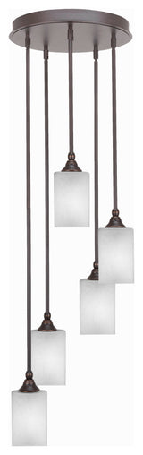 Empire 5-Light Cluster Pendalier, Dark Granite/Square White Muslin