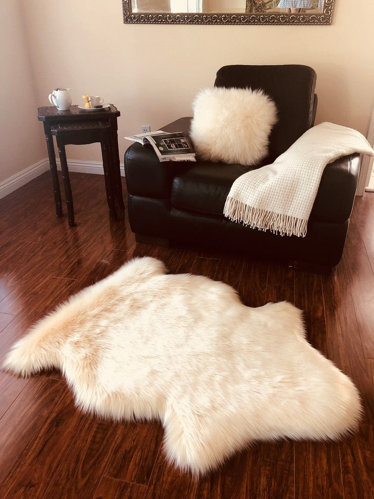 Super Soft Faux Sheepskin Silky Shag Rug, Cream, 2'x3'
