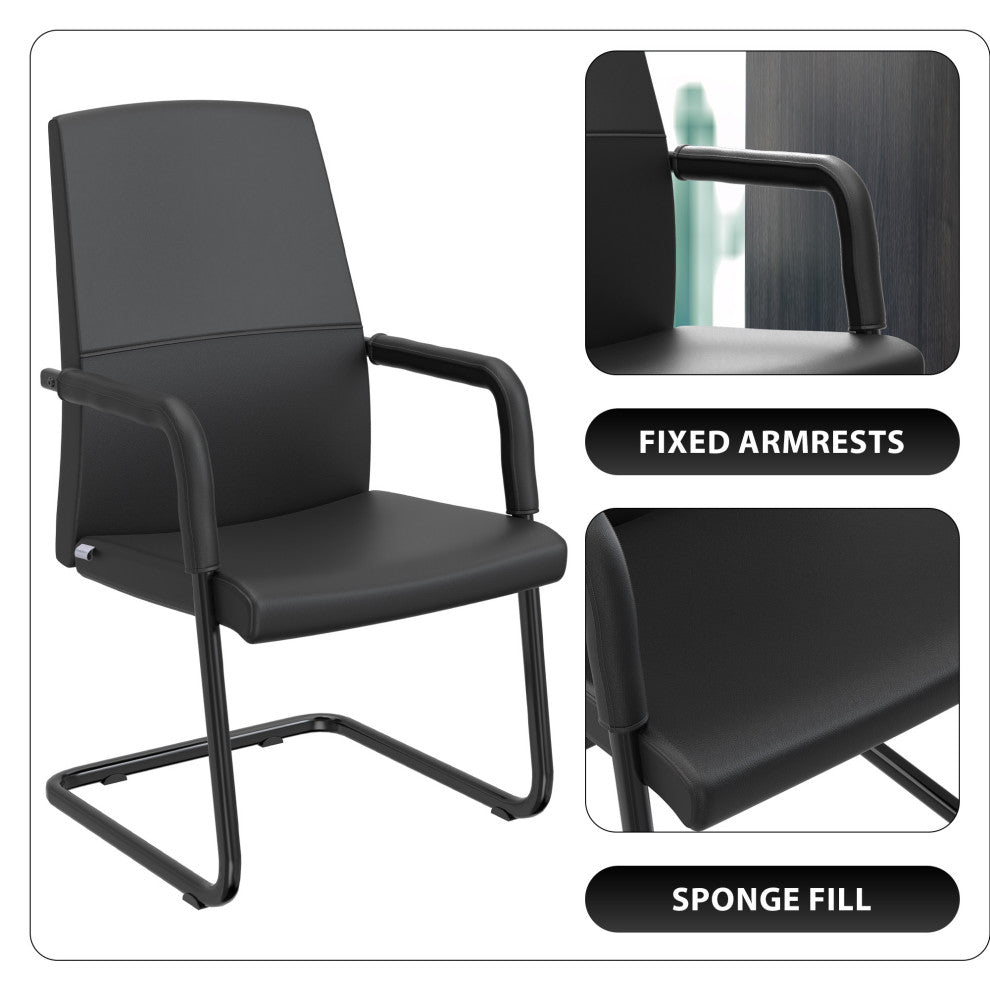 LeisureMod Evander Faux Leather Office Chair With Aluminum Frame, Black