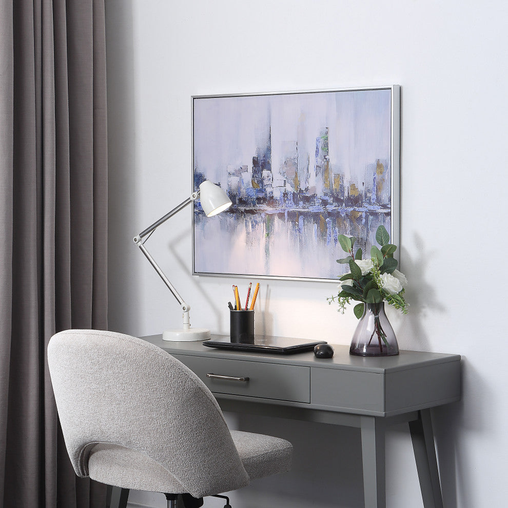 Cityscape Abstract Wall Art 24x32 With Silver Frame, Teal