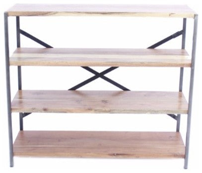 The Urban Port Industrial Design 4 Shelves Wood and Iron Bookshelf