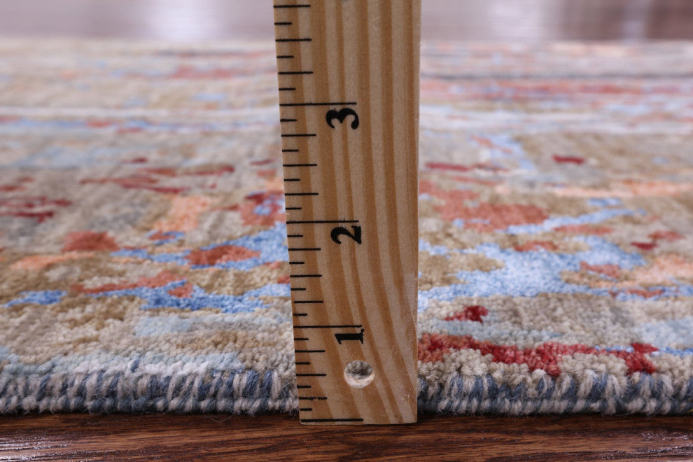2' 7" X 12' 0" Abstract Wool and Silk Hand Knotted Runner Rug Q6864