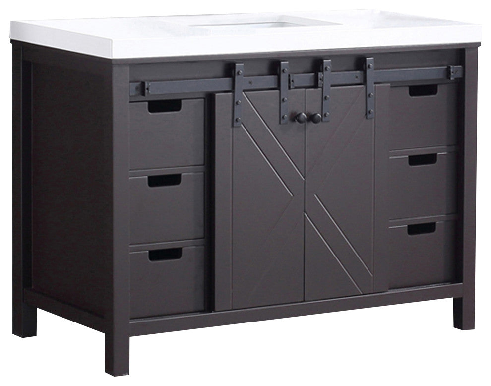 Marsyas 48" Brown Single Bathroom Vanity Cabinet Quartz Top Square Sink