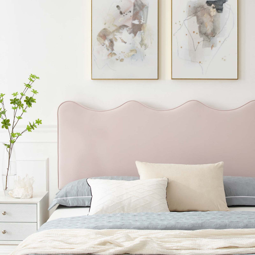 Platform Bed Frame, Queen Size, Pink, Velvet, Modern, Bedroom Guest Suite
