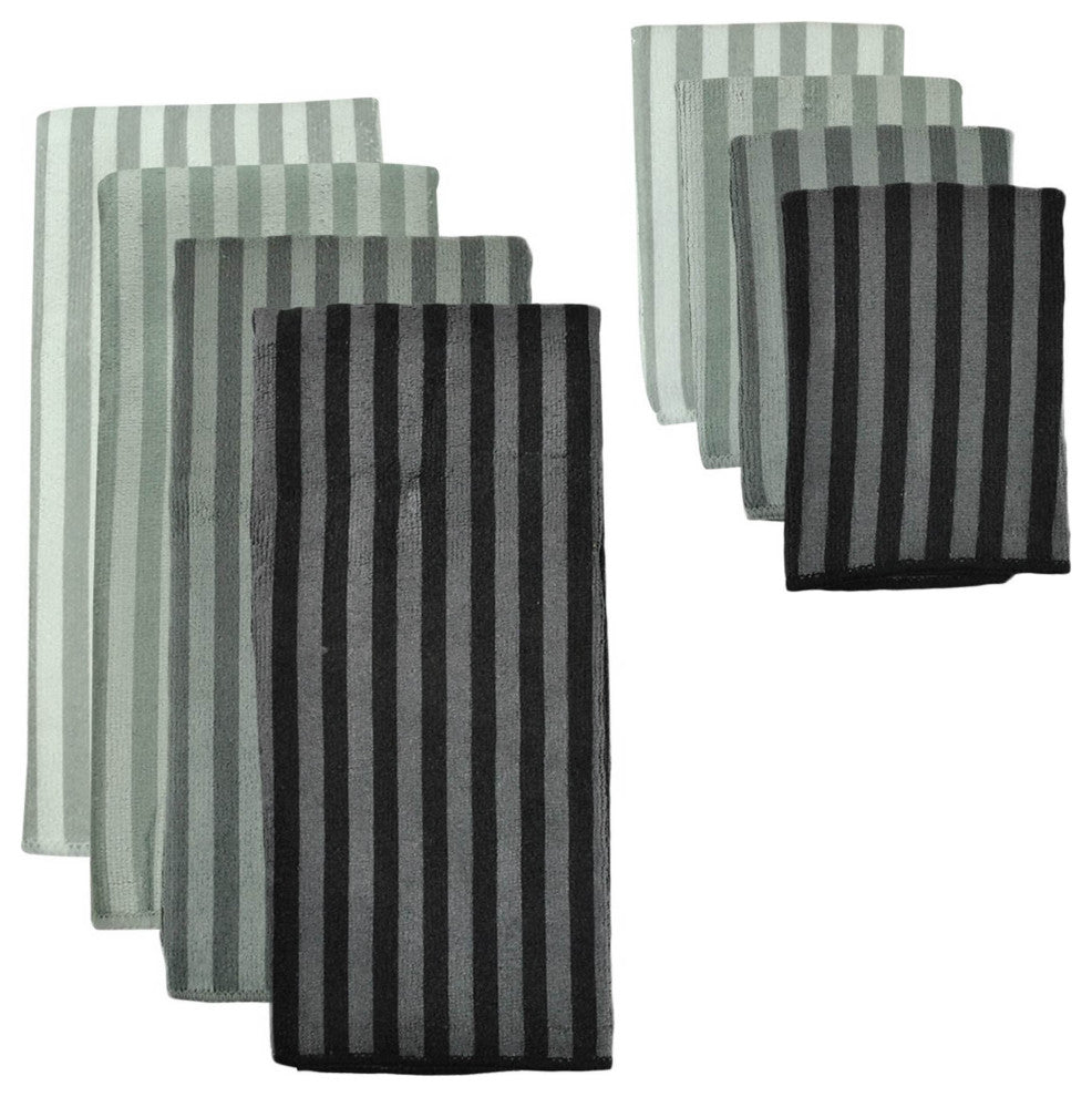DII Assorted Gray Stripe Microfiber Dishtowel & Dishcloth (Set of 8)