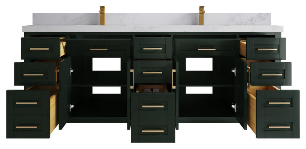 Cambridge 84 Double Sink Bath Vanity in Dark Forest Green 2" Calacatta Nuvo