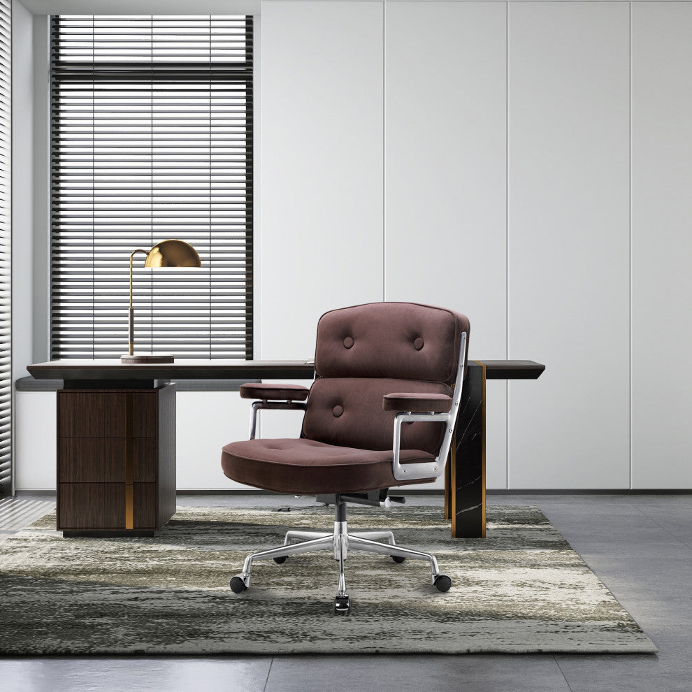 Lobby Mid Back Computer Office Desk Chair, Brown&velvet