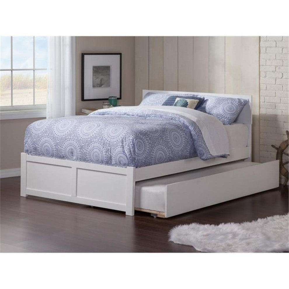 Bowery Hill Full Platform Panel Bed with Trundle in White