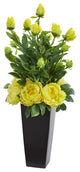 Nearly Natural Peony Artificial Arrangement in Black Vase Yellow